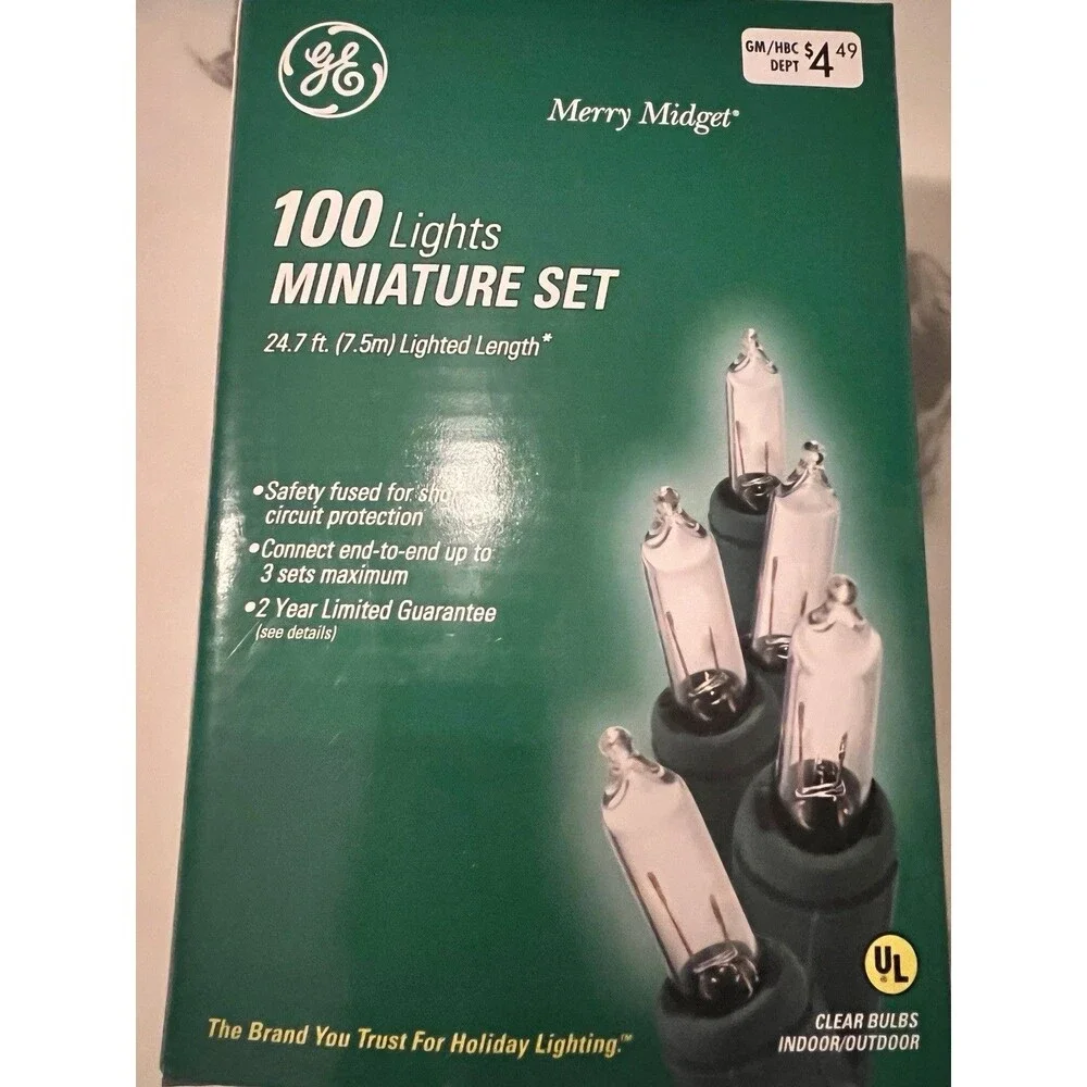 Merry Midget 100 Miniature String Lights Set Holiday Indoor Outdoor clear bulbs